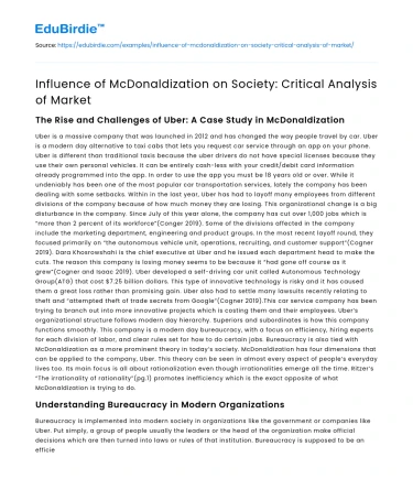 Influence of McDonaldization on Society: Critical Analysis of Market