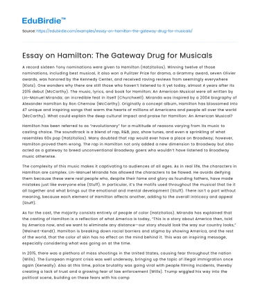 Essay on Hamilton: The Gateway Drug for Musicals