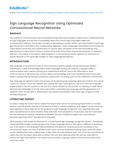 Sign Language Recognition Using Optimized Convolutional Neural Networks