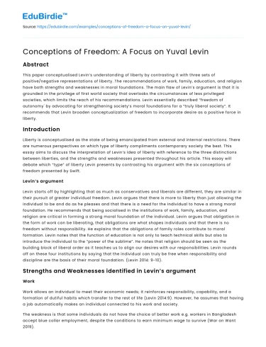 Conceptions of Freedom: A Focus on Yuval Levin