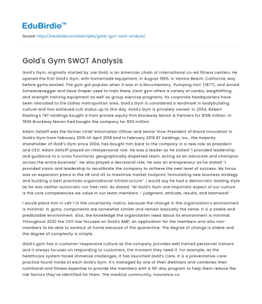Gold’s Gym SWOT Analysis