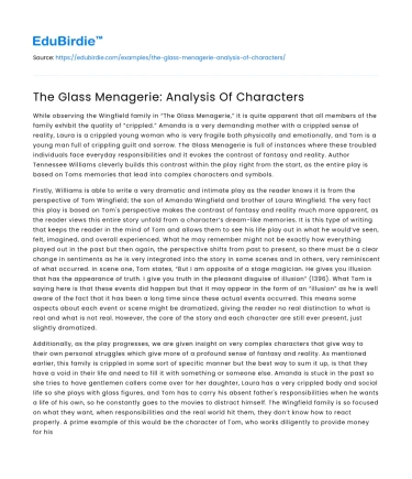 The Glass Menagerie: Analysis Of Characters