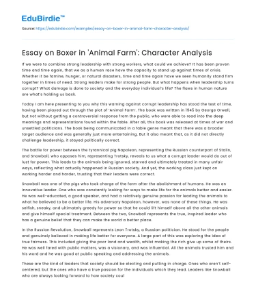 Essay on Boxer in ‘Animal Farm’: Character Analysis
