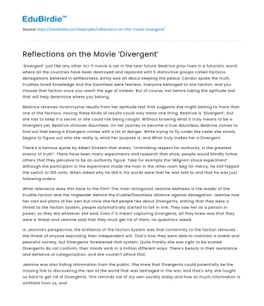 Reflections on the Movie ‘Divergent’