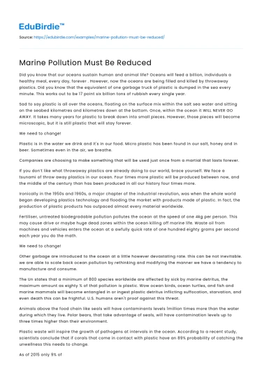 Marine Pollution Must Be Reduced