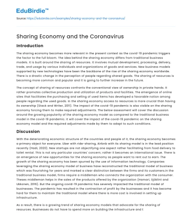 Sharing Economy and the Coronavirus