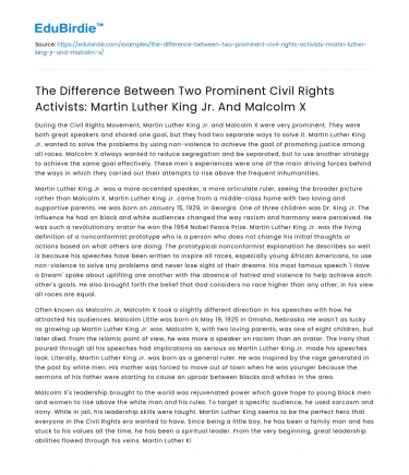 Comparison of Civil Rights Activists: King Jr vs Malcolm X