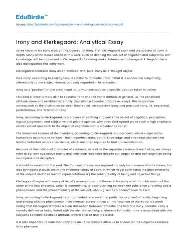 Irony and Kierkegaard: Analytical Essay