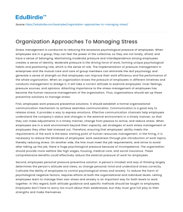 Organization Approaches To Managing Stress