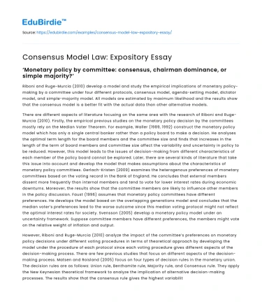 Consensus Model Law: Expository Essay