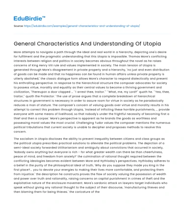 General Characteristics And Understanding Of Utopia