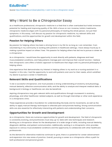 Why I Want to Be a Chiropractor Essay