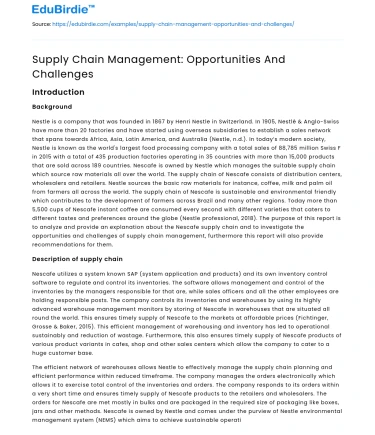 Supply Chain Management: Opportunities And Challenges