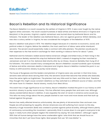 Bacon’s Rebellion and Its Historical Significance