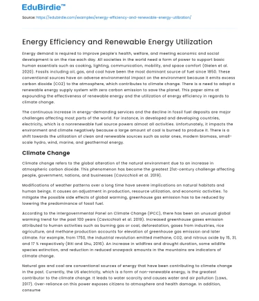 Energy Efficiency and Renewable Energy Utilization
