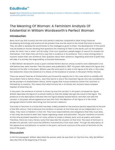 Feminist Analysis of Woman in Wordsworth’s Perfect Woman