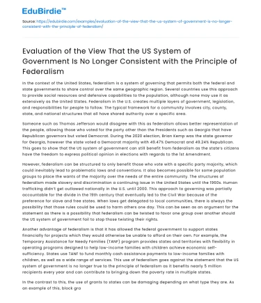 US Government and Federalism Principle: An Evaluation