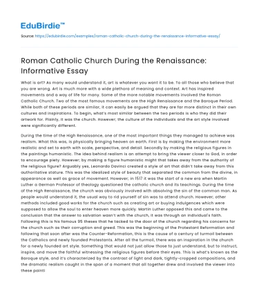 Roman Catholic Church During the Renaissance: Informative Essay
