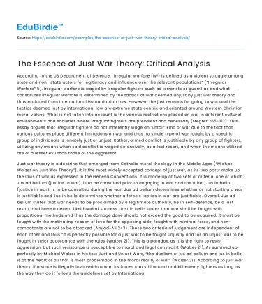 The Essence of Just War Theory: Critical Analysis
