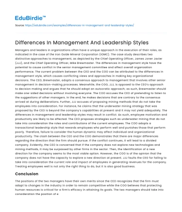 Differences In Management And Leadership Styles