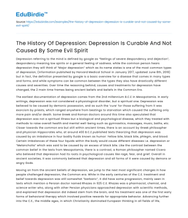 History of Depression: Curable, Not Caused by Evil Spirit