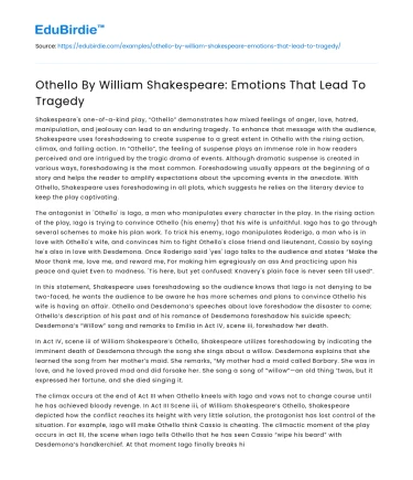 Othello By William Shakespeare: Emotions That Lead To Tragedy