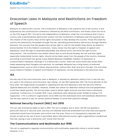 Draconian Laws in Malaysia and Restrictions on Freedom of Speech
