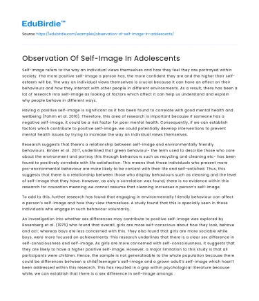 Observation Of Self-Image In Adolescents