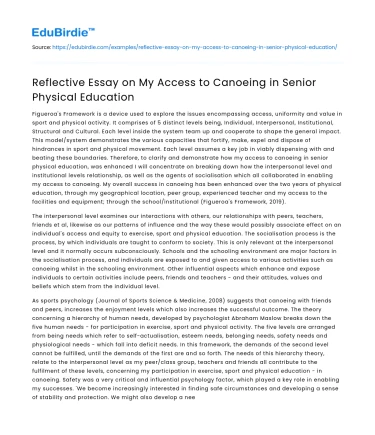 Reflective Essay on My Access to Canoeing in Senior Physical Education