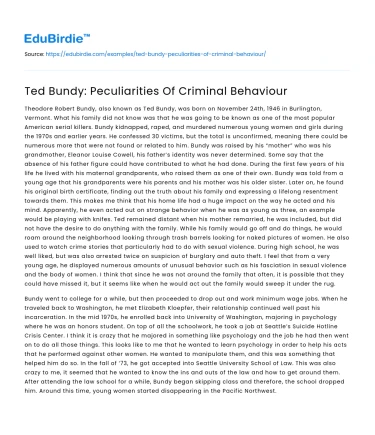 Ted Bundy: Peculiarities Of Criminal Behaviour