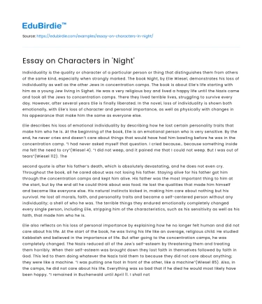 Essay on Characters in ‘Night’