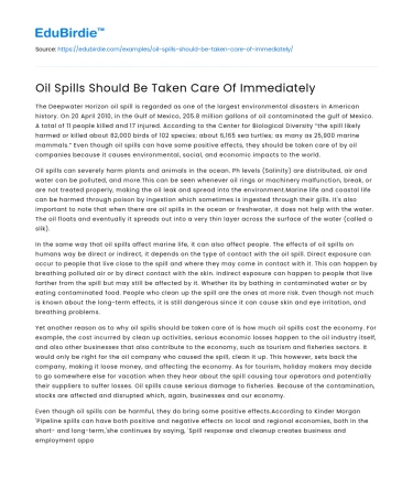 Oil Spills Should Be Taken Care Of Immediately