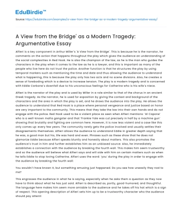A View from the Bridge’ as a Modern Tragedy: Argumentative Essay