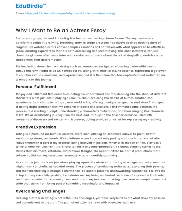 Why I Want to Be an Actress Essay