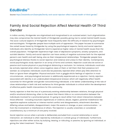 Impact of Social Rejection on Third Gender Mental Health