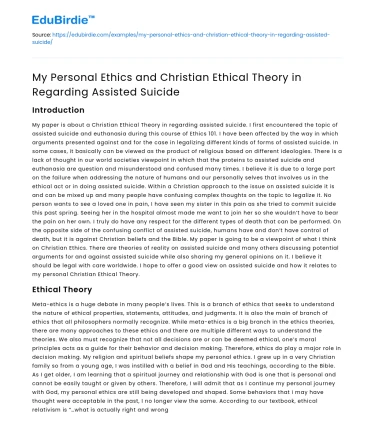 Personal Ethics and Christian Perspectives on Assisted Suicide