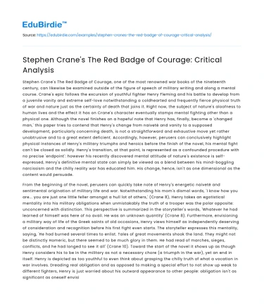 Stephen Crane’s The Red Badge of Courage: Critical Analysis