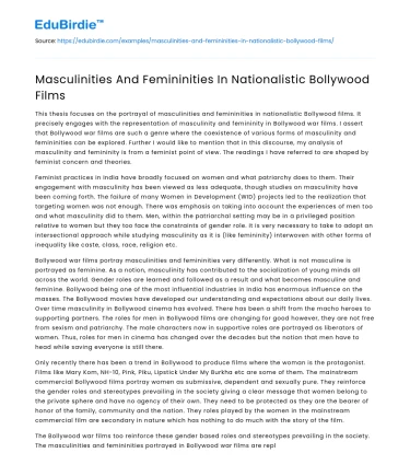 Masculinities And Femininities In Nationalistic Bollywood Films