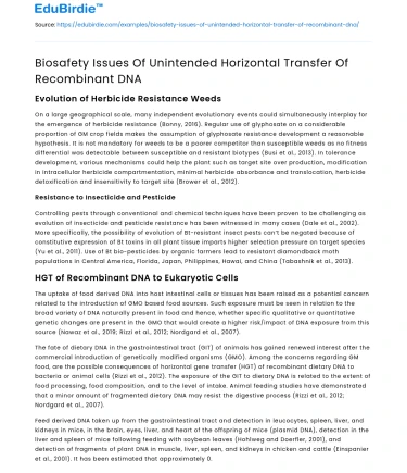 Biosafety Issues Of Unintended Horizontal Transfer Of Recombinant DNA