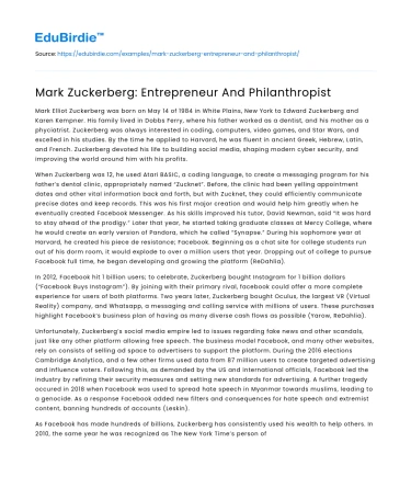 Mark Zuckerberg: Entrepreneur And Philanthropist