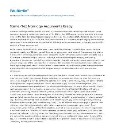 Same-Sex Marriage Arguments Essay