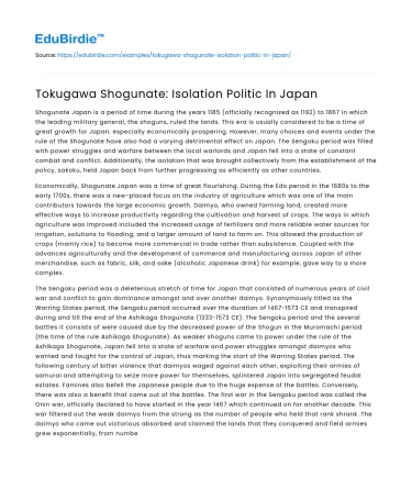 Tokugawa Shogunate: Isolation Politic In Japan