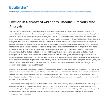 Oration in Memory of Abraham Lincoln: Summary and Analysis