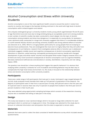 Alcohol Consumption and Stress within University Students