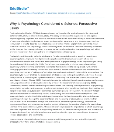 Why Is Psychology Considered a Science: Persuasive Essay