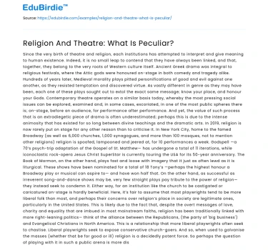Religion And Theatre: What Is Peculiar?