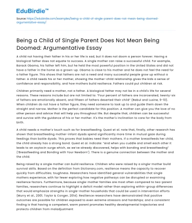 Children of Single Parents: Not Doomed – Argumentative Essay