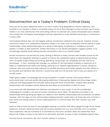 Disconnection as a Today’s Problem: Critical Essay