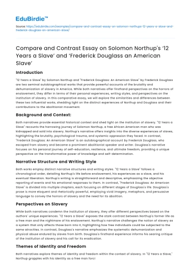Comparison of Northup’s 12 Years a Slave and Douglass’ American Slave