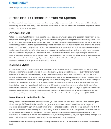 Stress and Its Effects: Informative Speech